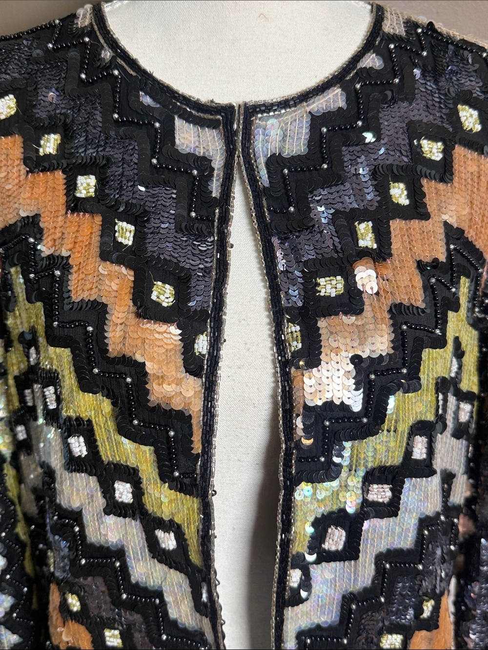 Sténay 100% Silk Beaded Sequin Jacket S Vintage Art Deco Evening - Picture 4 of 13